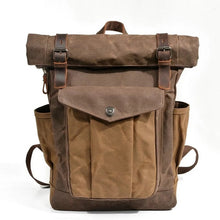 Load image into Gallery viewer, Vintage Canvas Laptop Backpacks Men Waxed Canvas Leather School Travel  Backpack Large Capacity Waterproof Retro Tourist Bagpack
